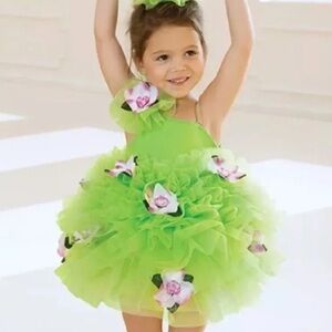 Revolution Ruffle Lime Green Flower Leotard Dance Dress Fairy Princess Costume